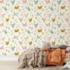 Cute Farm Animal Chickens With Eggs Illustration Wallpaper, Whimsical Nursery Room Peel & Stick Wall Mural