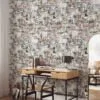 Modern Abstract Typography Wallpaper, Rusty Grunge Words Illustration Peel & Stick Wall Mural