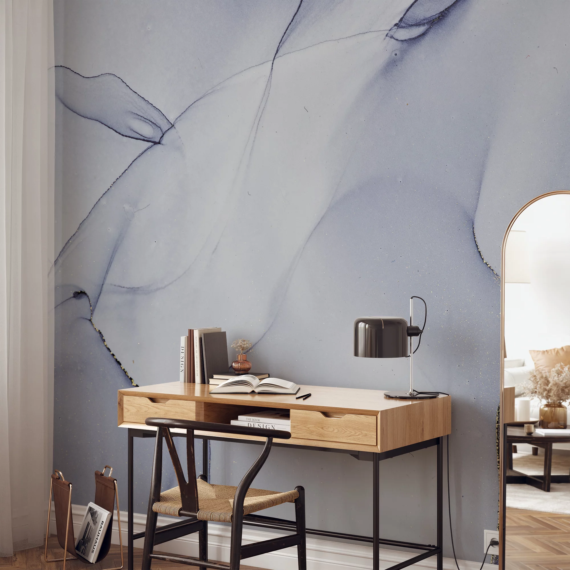 Indigo Blue Alcohol Ink Art Marble Wallpaper, Icy Blue Marble Peel & Stick Wall Mural