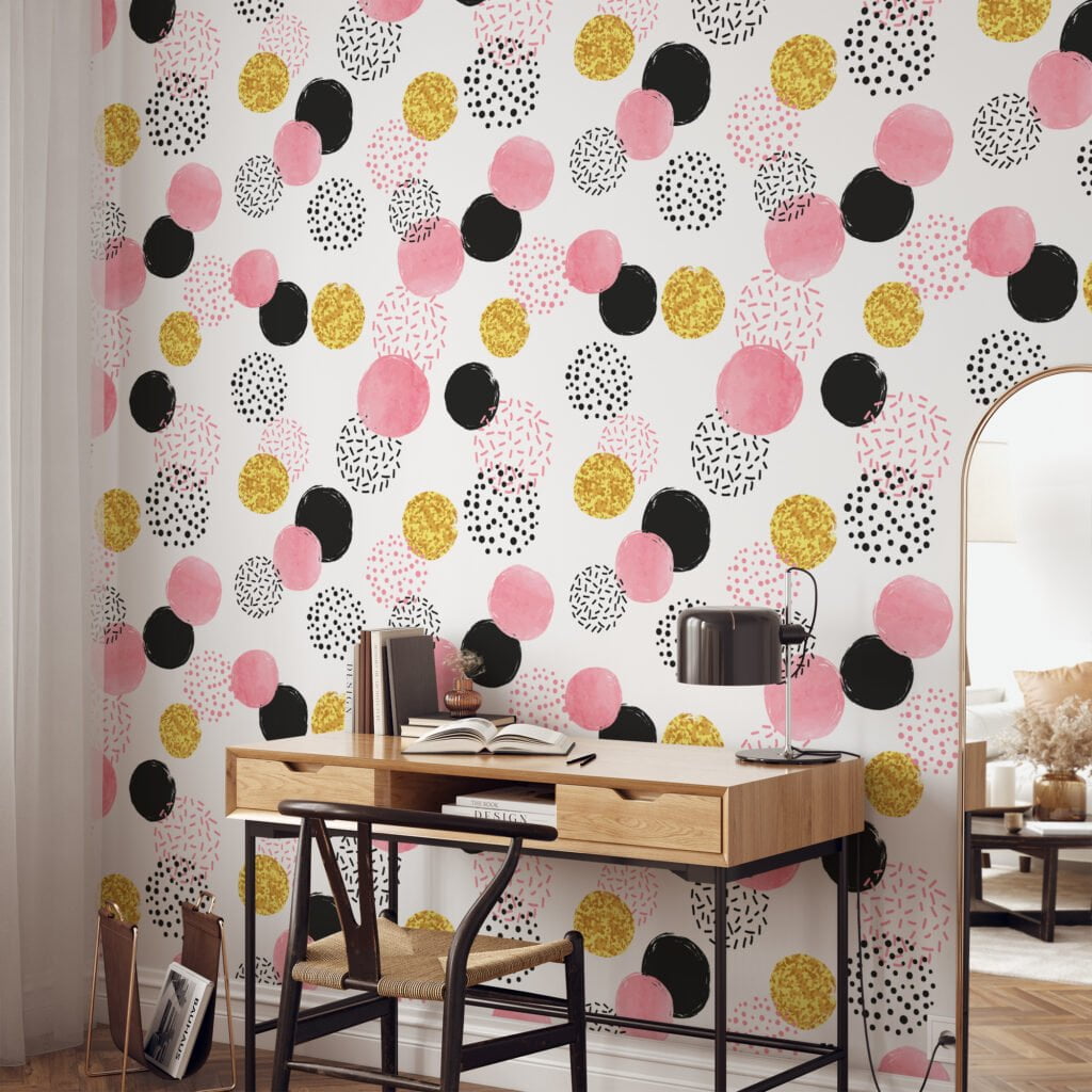 Confetti Circles Illustration Wallpaper, Chic Polka Glam Peel & Stick Wall Mural