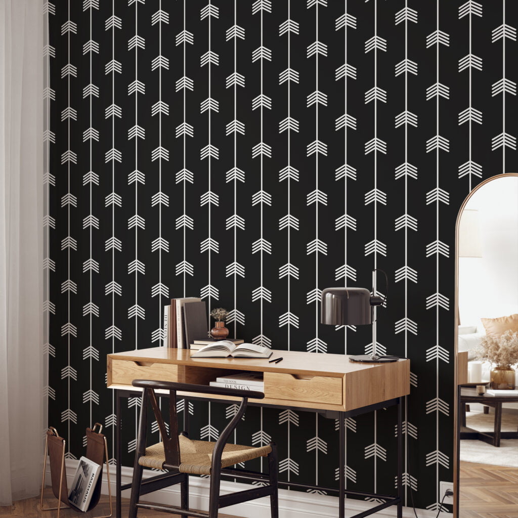 Simple Arrow Pattern Illustration Wallpaper, Minimalist Arrow Line Art Peel & Stick Wall Mural