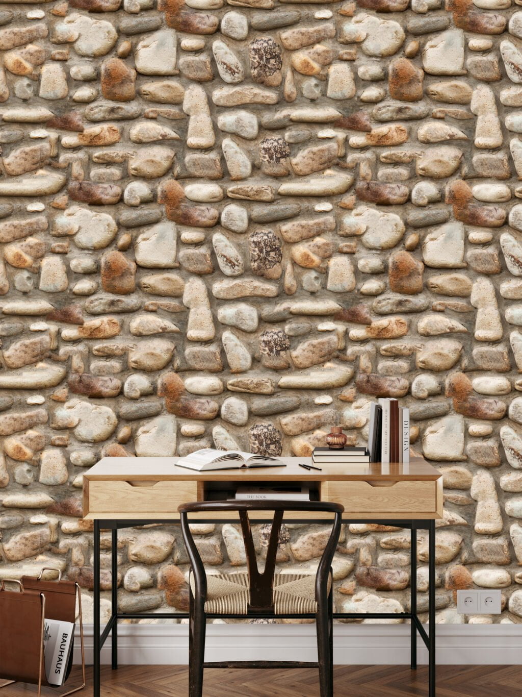 Earth Tones Large Stone Wall Wallpaper, Nature Inspired Faux Decor Peel & Stick Wall Mural
