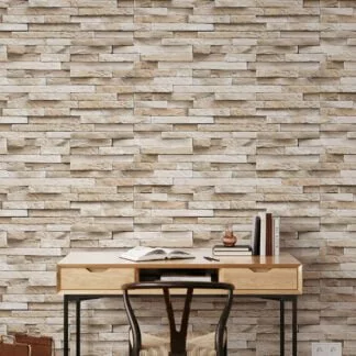 Beige Stone Brick Wall Wallpaper, Classic Limestone Brick Faux Peel & Stick Wall Mural