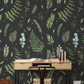 Green Leaves And Branches With A Dark Background Wallpaper, Nighttime Botanicals Peel & Stick Wall Mural