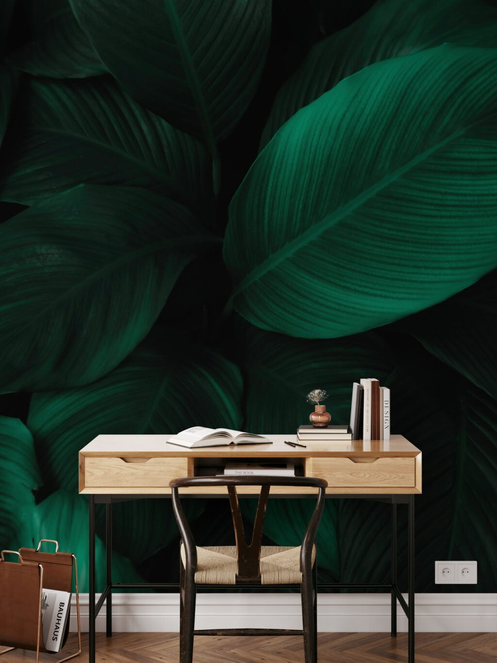 Dark Green Cannifolium Plant Wallpaper, Moody Botanical Peel & Stick Wall Mural