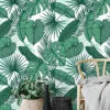 Green Tropical Leaves Illustration Wallpaper, Lush Greenery Sketch Peel & Stick Wall Mural