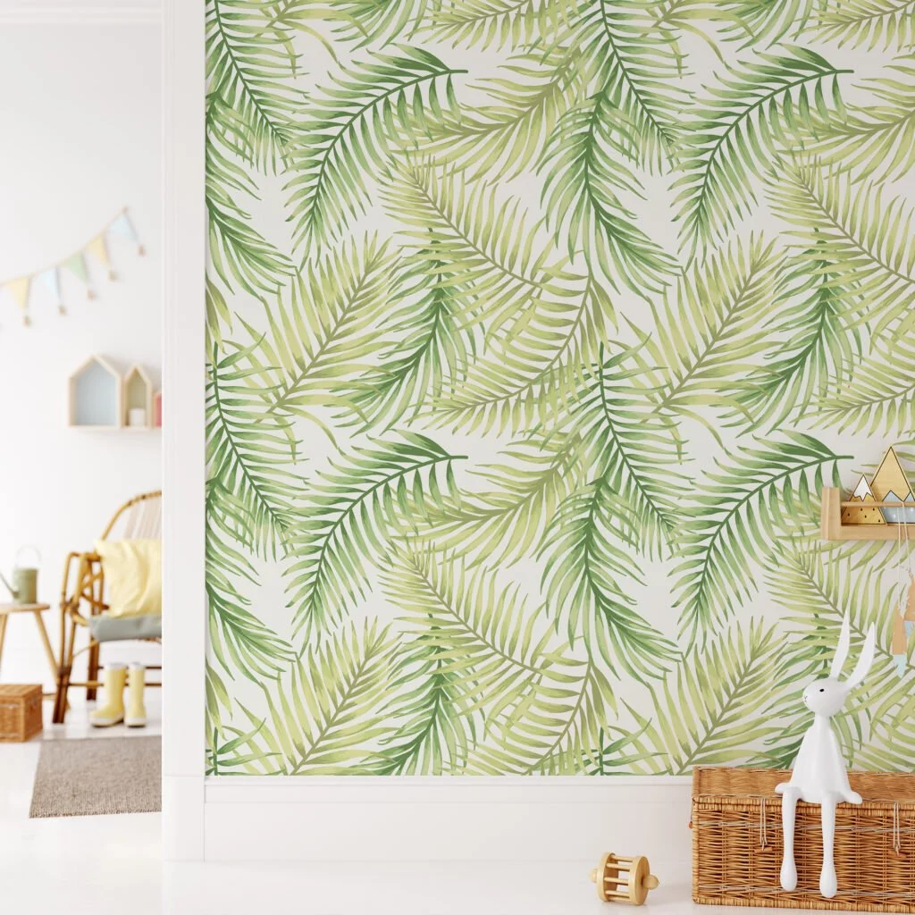 Light Green Leaves With A White background Wallpaper, Lush Palm Frond Peel & Stick Wall Mural