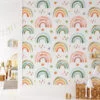 Watercolor Colorful Nursery Rainbows And Stars Illustration Wallpaper, Rainbow Drops Peel & Stick Wall Mural