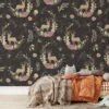 Vintage Floral Design With Reindeers Illustration Wallpaper, Enchanted Forest Peel & Stick Wall Mural