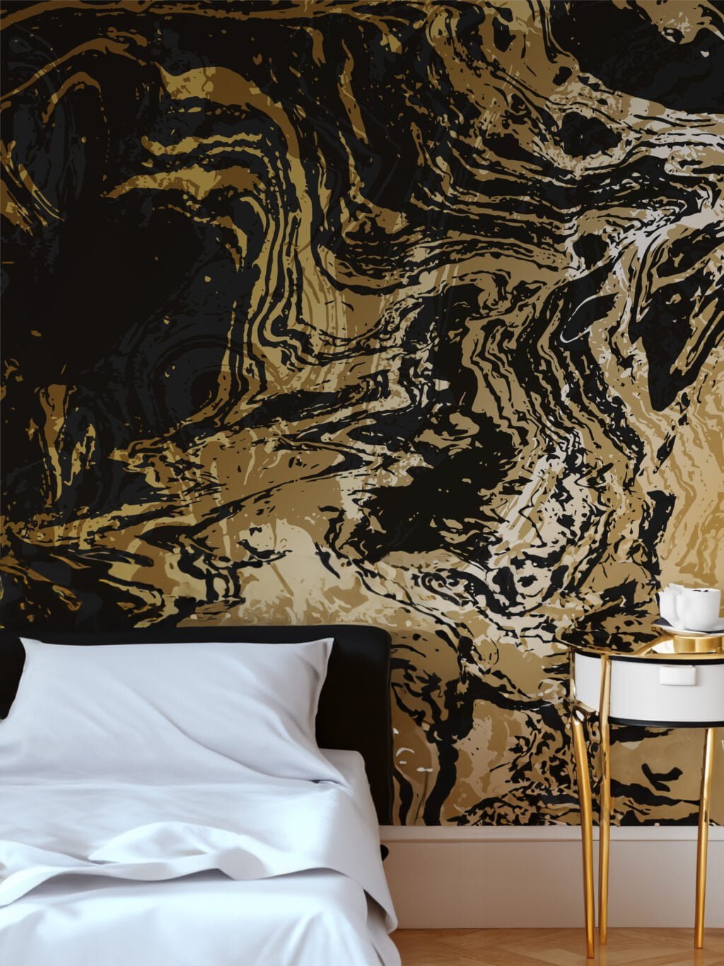 Abstract Gold And Black Marble Illustration Wallpaper, Luxury Peel & Stick Wall Mural