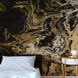 Abstract Gold And Black Marble Illustration Wallpaper, Luxury Peel & Stick Wall Mural