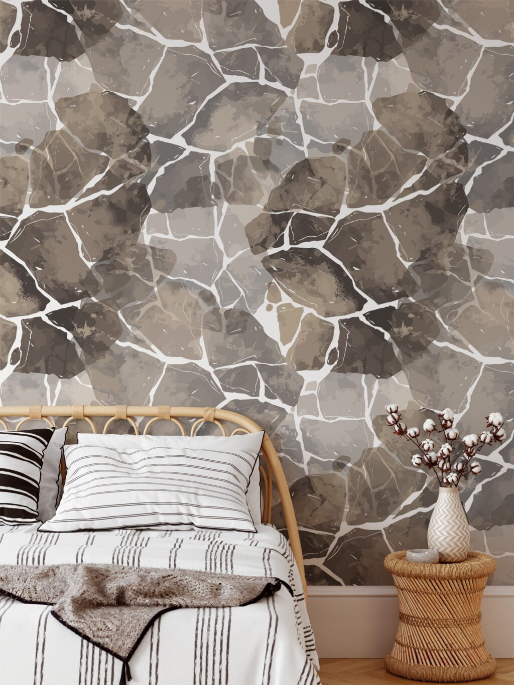 Abstract Cracks Illustration Wallpaper, Elegant Neutral Marble Peel and Stick Wall Mural