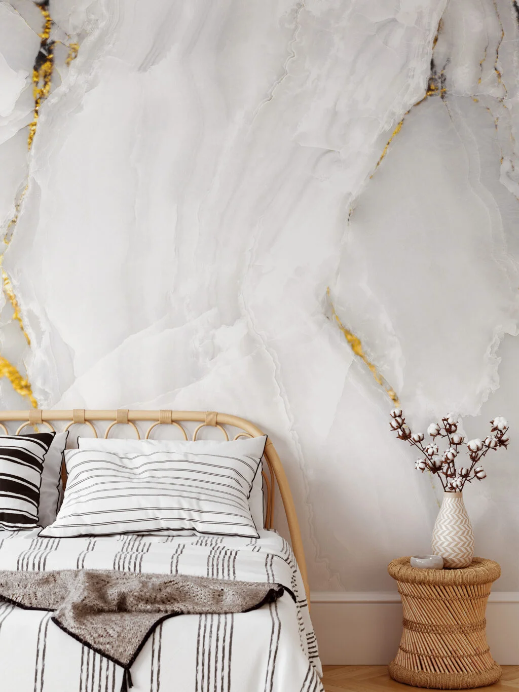 Marble Stone Texture With Golden Highlights Wallpaper, Pristine White Marble Peel & Stick Wall Mural