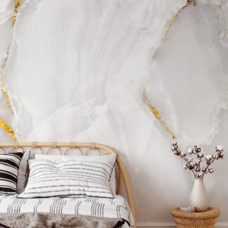 Marble Stone Texture With Golden Highlights Wallpaper, Pristine White Marble Peel & Stick Wall Mural