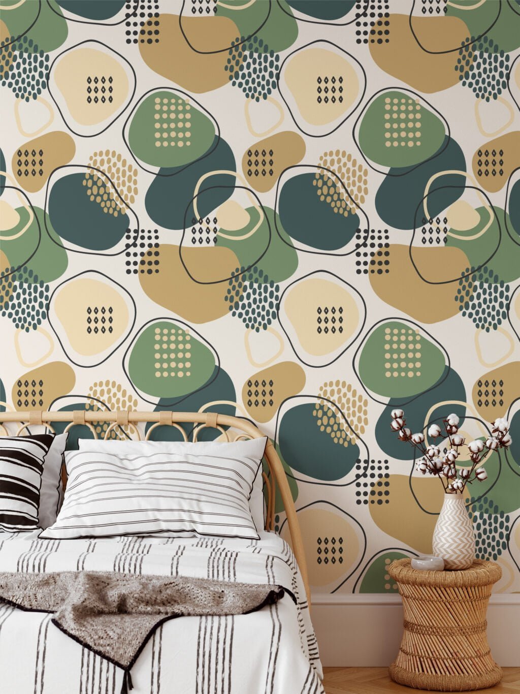 Abstract Shapes And Speckles Illustration Wallpaper, Geometric Pattern Peel & Stick Wall Mural