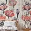 Flower Illustration Wallpaper, Abstract Floral Tulip Sketch Peel & Stick Wall Mural