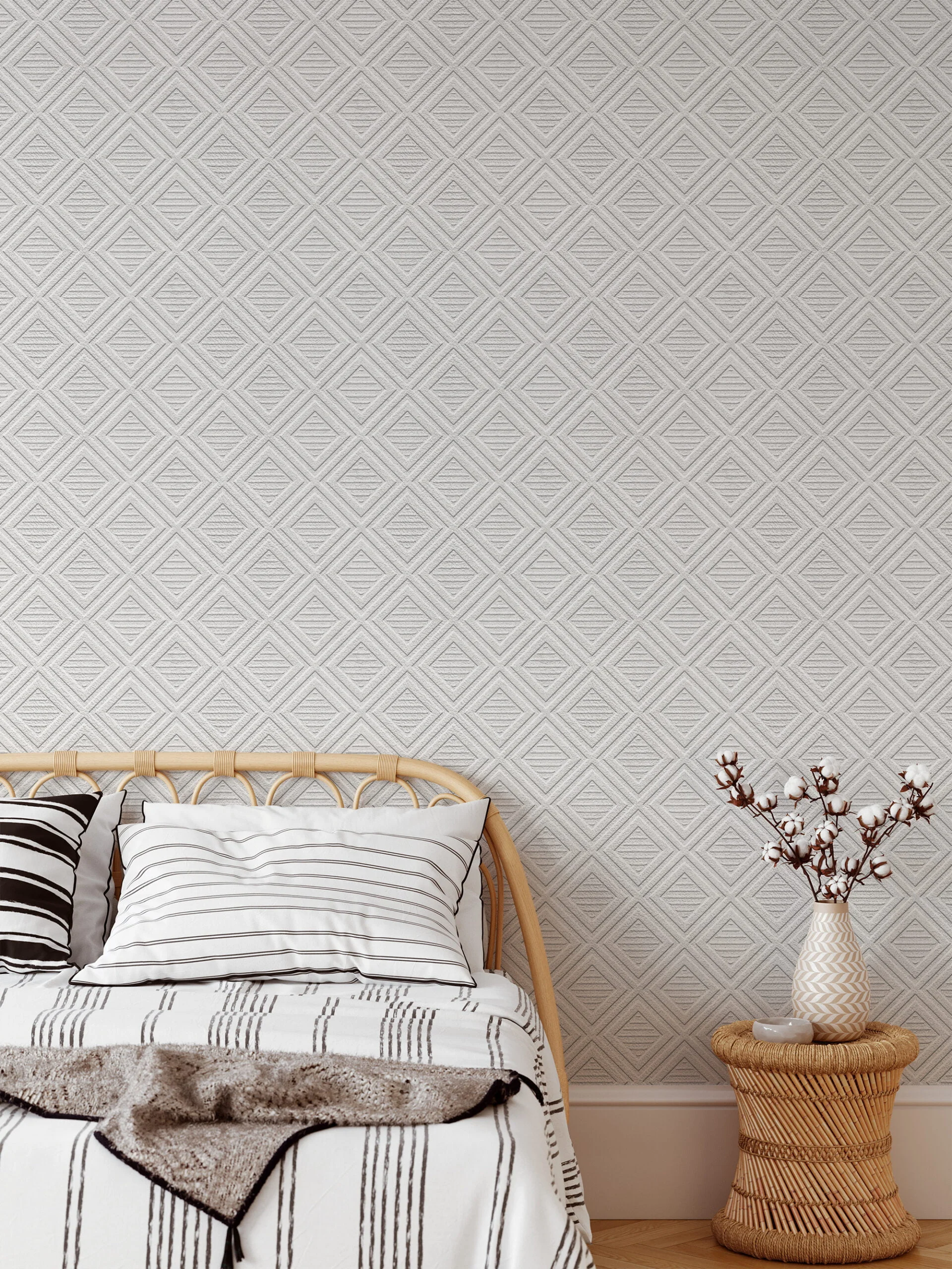 Geometric Diamond Shaped Illustration Wallpaper, Textured Faux Effect Peel & Stick Wall Mural