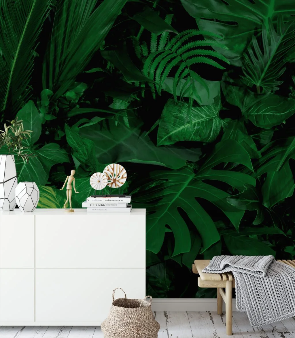 Tropical Jungle Style Large Leaves Wallpaper, Luxe Jungle Ambiance Peel & Stick Wall Mural