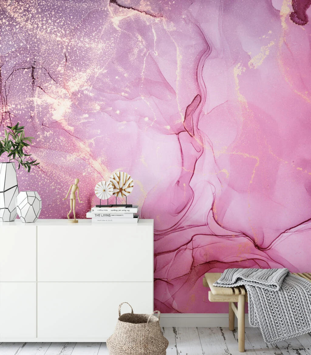 Hot Pink Shades Marble Wallpaper, Dreamy Pink Marble Peel & Stick Wall Mural