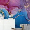 Various Colored Alcohol Ink Art Marble Wallpaper, Sapphire And Amethyst Marble Peel & Stick Wall Mural