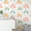 Watercolor Colorful Nursery Rainbows And Stars Illustration Wallpaper, Rainbow Drops Peel & Stick Wall Mural