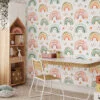 Watercolor Colorful Nursery Rainbows And Stars Illustration Wallpaper, Rainbow Drops Peel & Stick Wall Mural