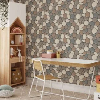 Cartoon Style Gravel Stone Pattern Wallpaper, Pebble Mosaic Faux Effect Peel & Stick Wall Mural