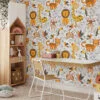 Cartoon Kids Tropical Illustration With Animals Wallpaper, Jungle Safari Kids Peel & Stick Wall Mural
