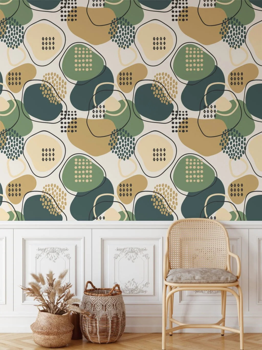 Abstract Shapes And Speckles Illustration Wallpaper, Geometric Pattern Peel & Stick Wall Mural