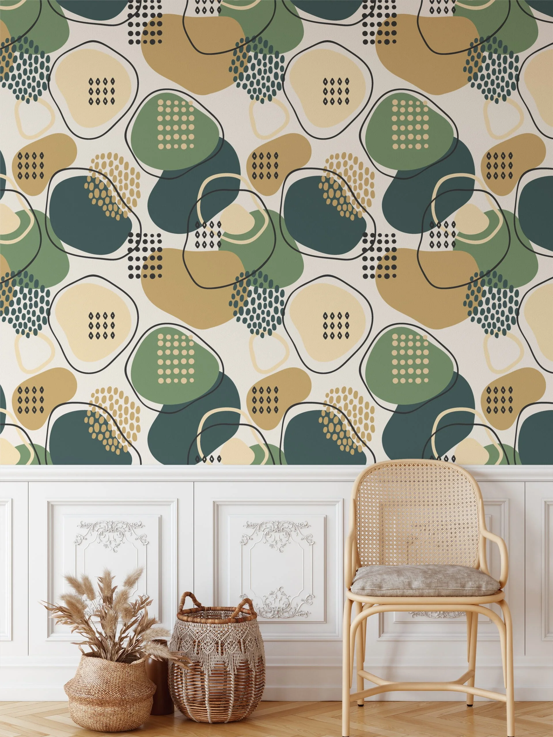 Abstract Shapes And Speckles Illustration Wallpaper, Geometric Pattern Peel & Stick Wall Mural