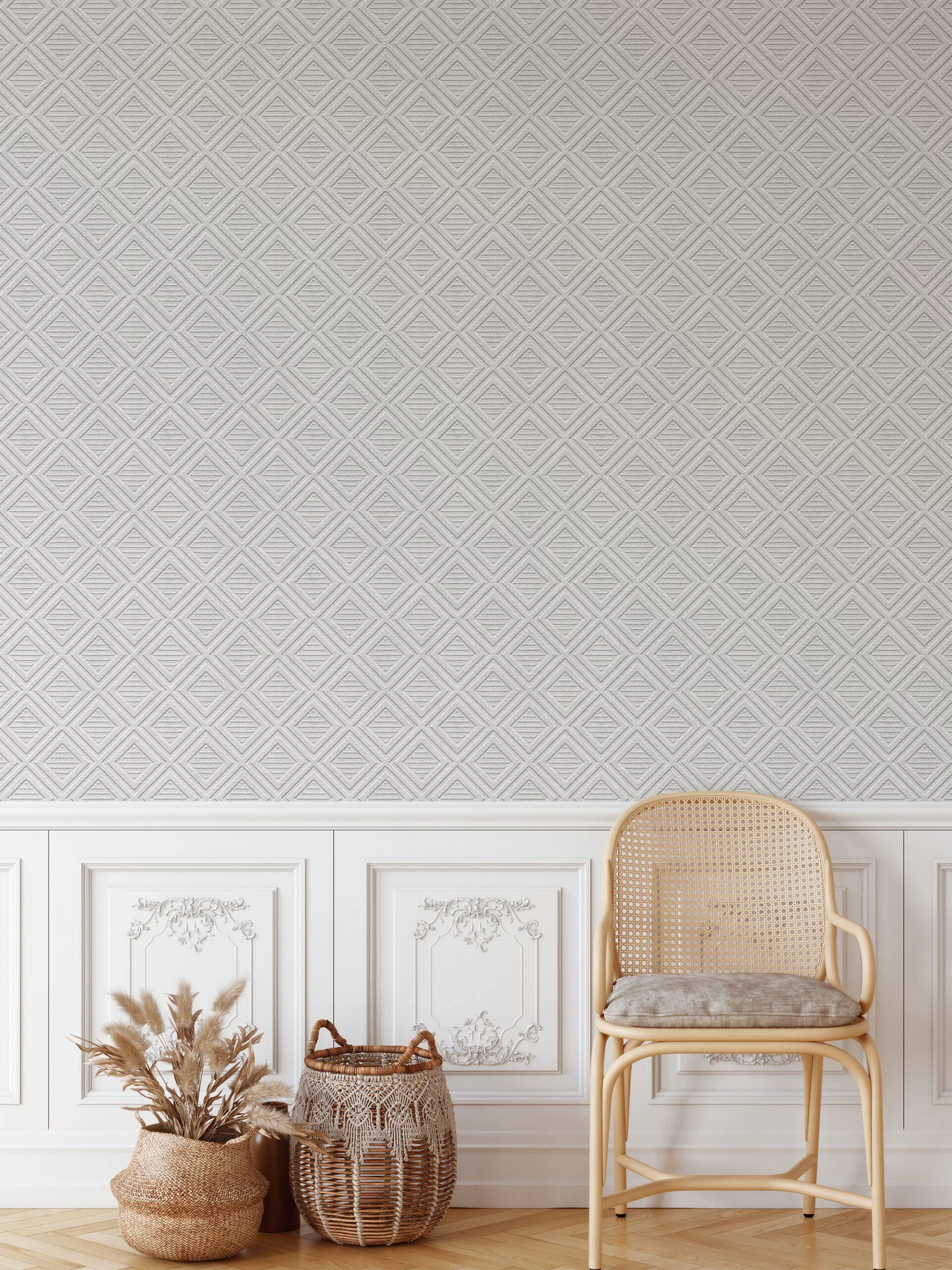 Geometric Diamond Shaped Illustration Wallpaper, Textured Faux Effect Peel & Stick Wall Mural