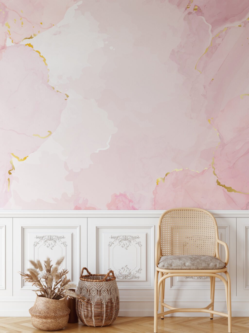 Pink Marble Illustration Wallpaper, Soft Luxe Marble Peel & Stick Wall Mural