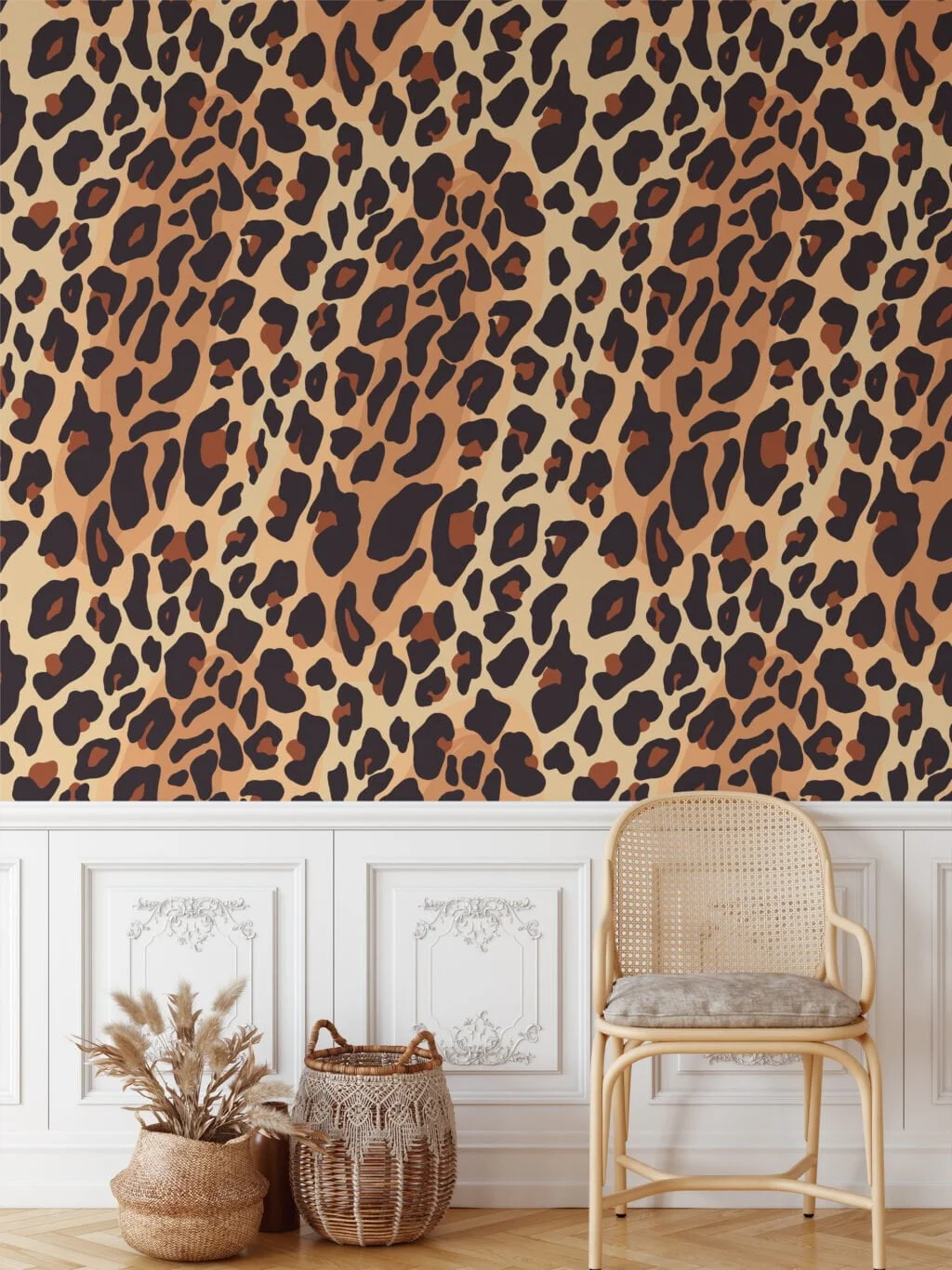 Leopard Skin Print Pattern Illustration Wallpaper, Chic Animal Print Peel & Stick Wall Mural