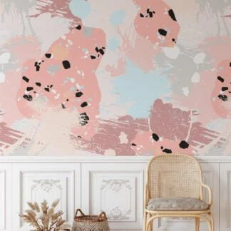 Abstract Peach Splashes Illustration Wallpaper, Abstract Brush Strokes & Speckles Peel & Stick Wall Mural