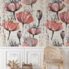 Flower Illustration Wallpaper, Abstract Floral Tulip Sketch Peel & Stick Wall Mural