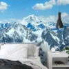 Large Snowy Mountains With A Beautiful View Wallpaper, Majestic Mountain Peaks Peel & Stick Wall Mural