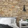 Rock Wall Of Bricks Wallpaper, Authentic Stone Wall Effect Peel & Stick Wall Mural