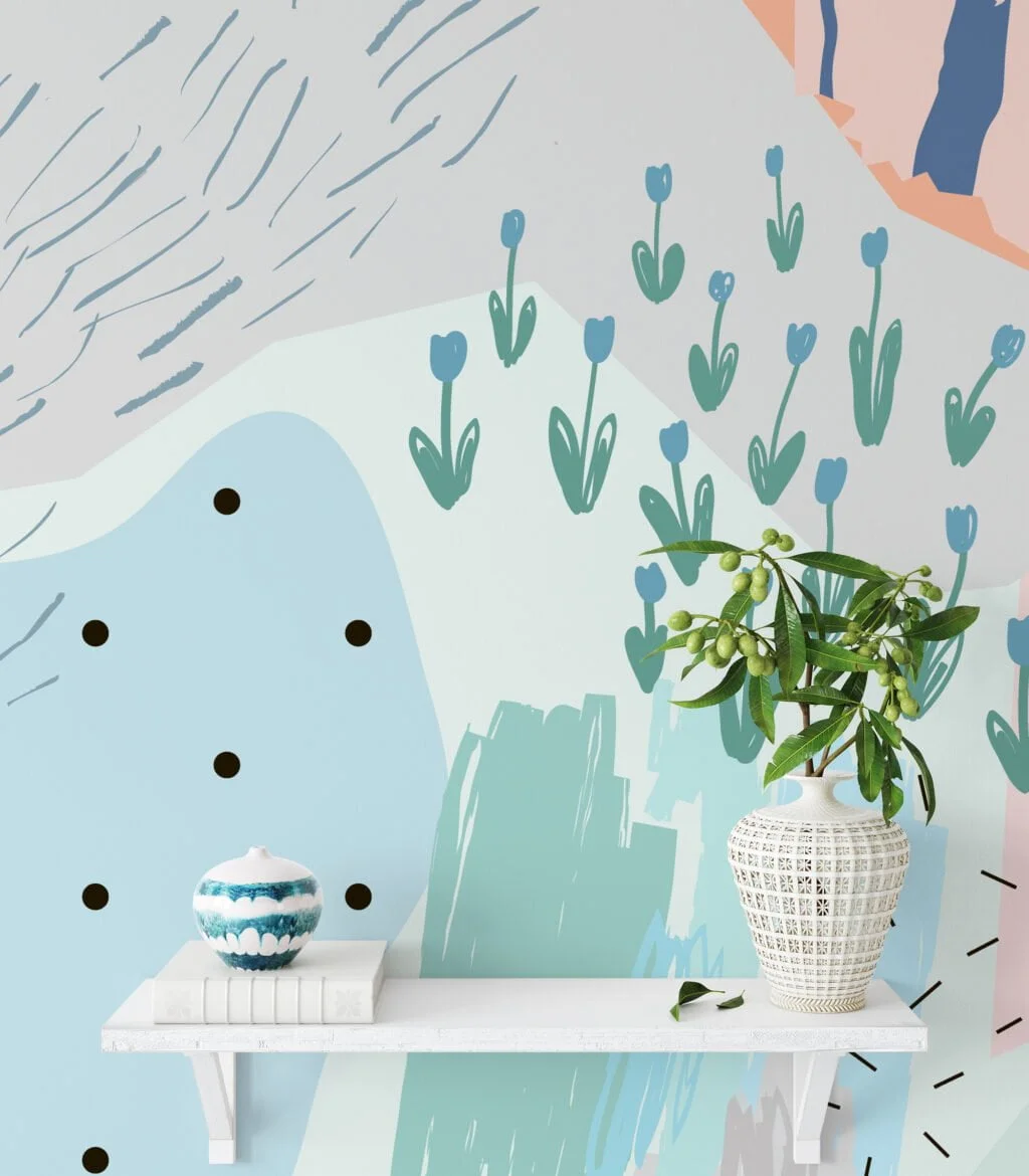 Abstract Brush Srokes and Shapes With Pastel Colors Wallpaper, Pastel Geometric Shapes and Textures Peel & Stick Wall Mural