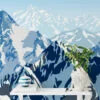 Abstract Flat Art Snowy Mountains Illustration Wallpaper, Blue Mountains Landscape Peel & Stick Wall Mural