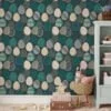 Teal Egg Shaped Abstract Illustration Wallpaper, Elegant Geometric Navy Peel & Stick Wall Mural