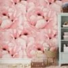 Abstract Soft Peach Pink Floral Wallpaper, Romantic Floral Peel & Stick Wall Mural