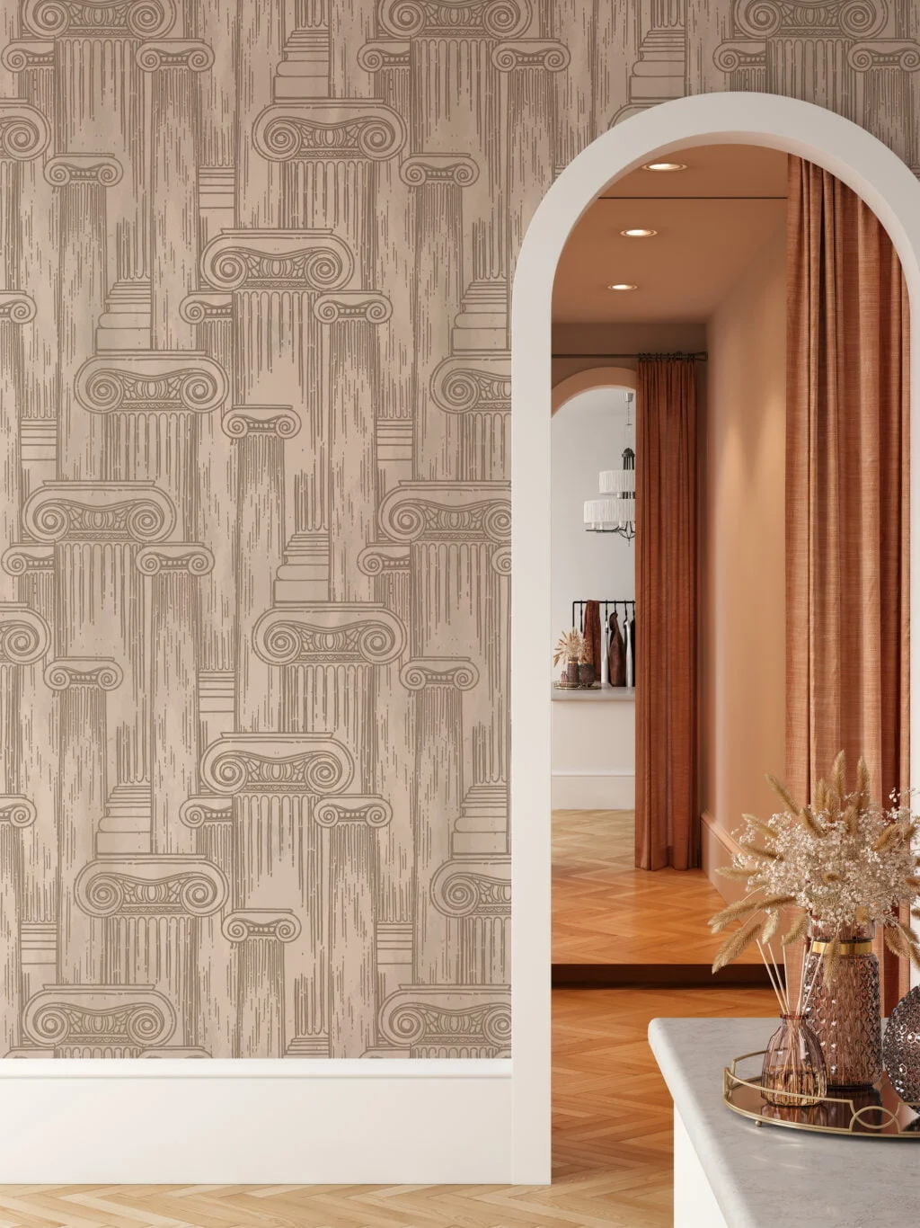 Greek Wall Texture Illustration Wallpaper, Retro Column Pattern Peel & Stick Wall Mural