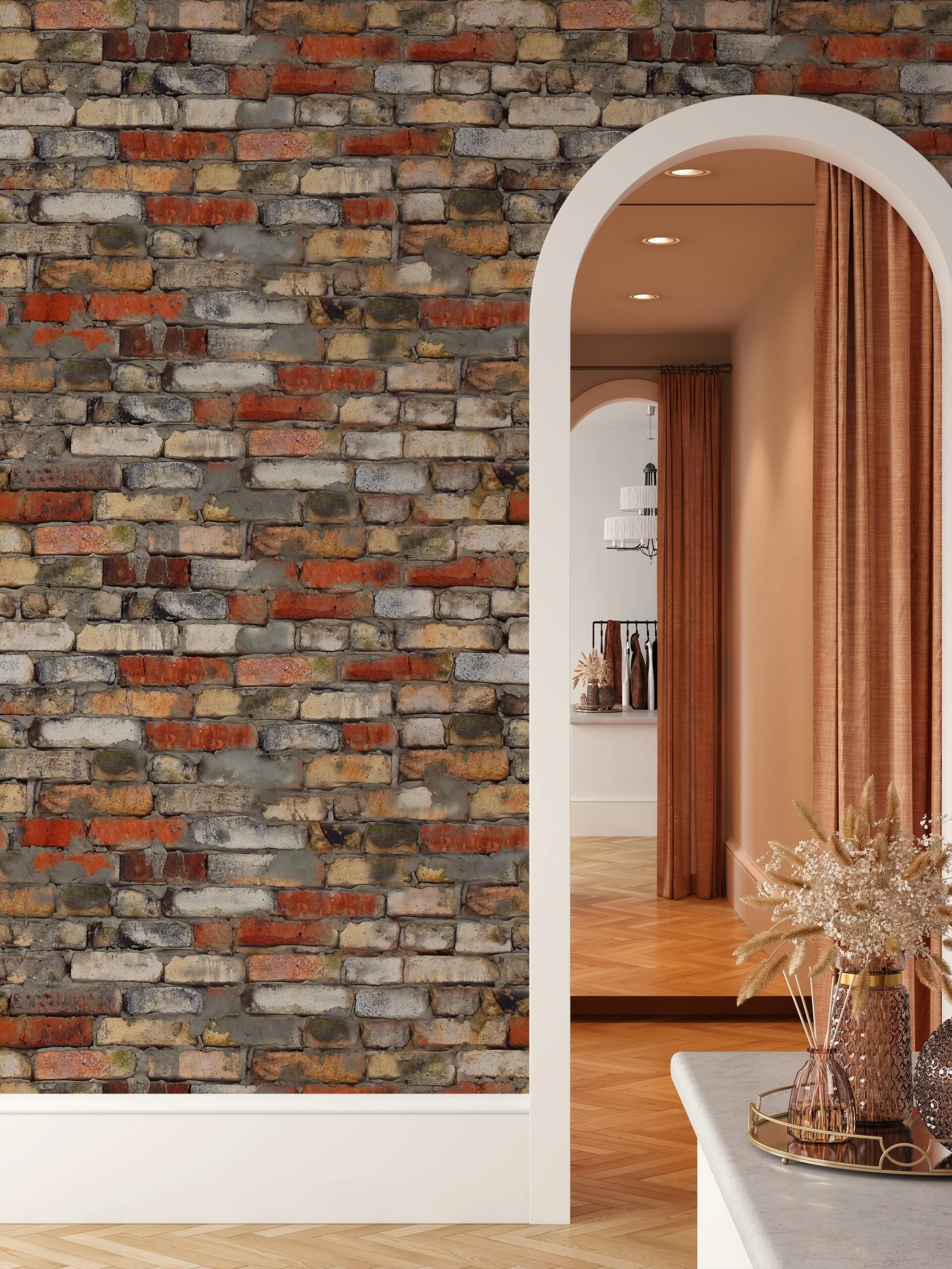 Brick Wall Wallpaper, Vintage Brickwork Faux Effect Peel & Stick Wall Mural