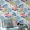 Blue Flat Art Flowers And Bouquets Illustration Wallpaper, Spring Whimsy Floral Peel & Stick Wall Mural