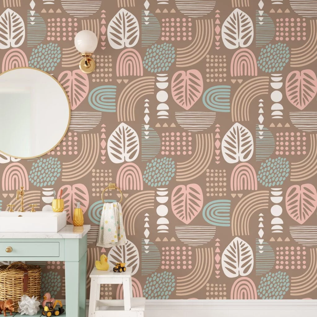 Pastel Colored Neutral Boho Illustration Wallpaper, Modern Geometric AbstractionPeel & Stick Wall Mural