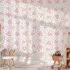 Simple Pink Hearts And Black Dots Illustration Wallpaper, Sweet Pink Hearts Nursery Peel & Stick Wall Mural