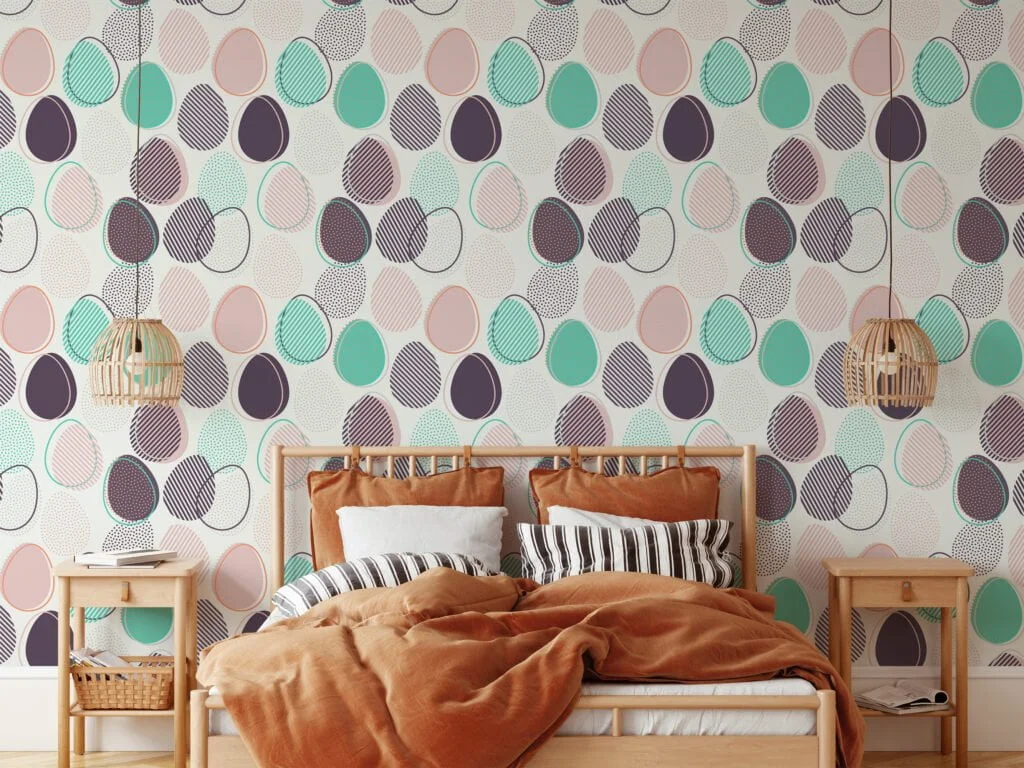 Abstract Egg Shaped Illustration Wallpaper, Geometric Harmony Peel & Stick Wall Mural