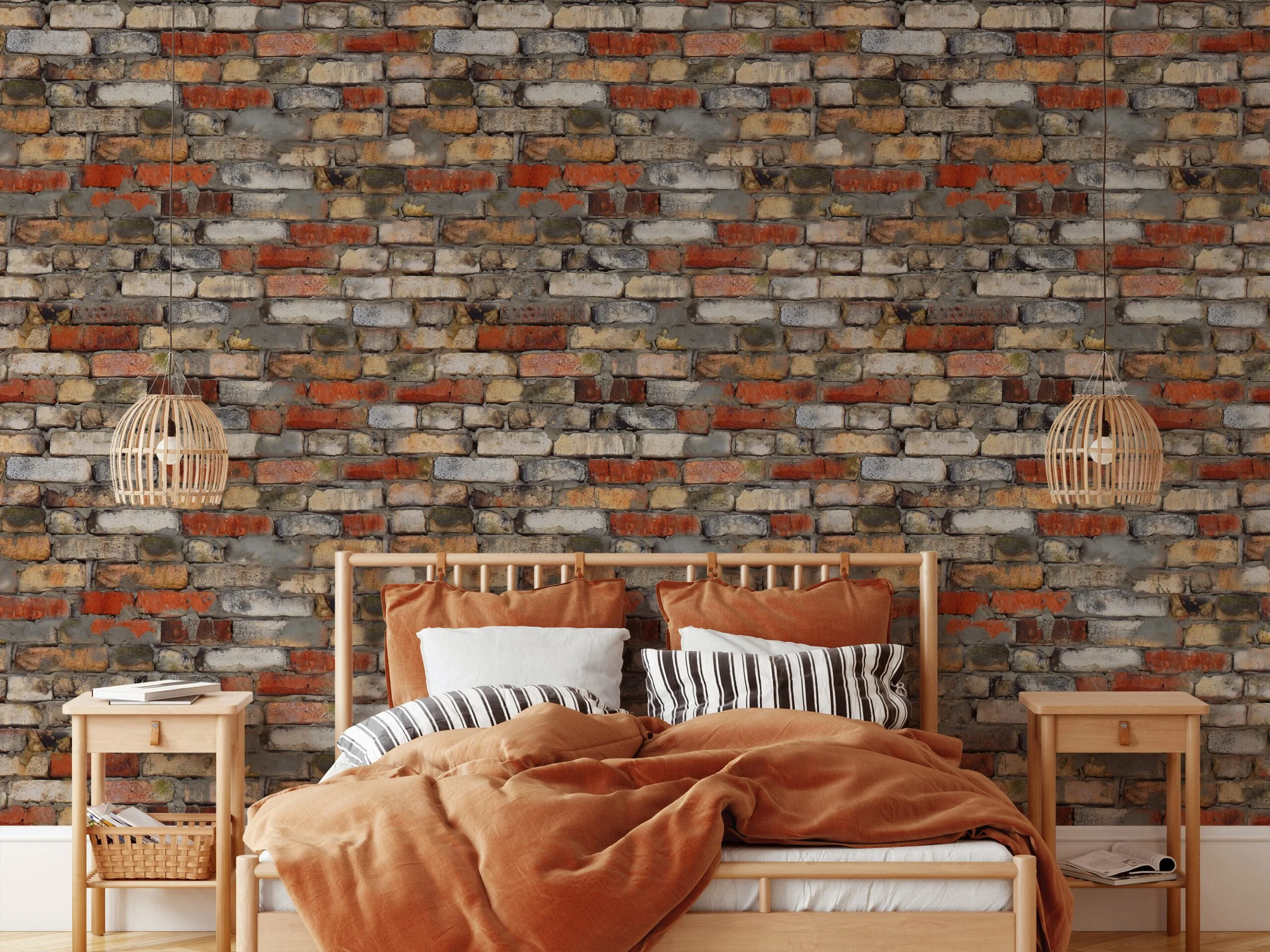 Brick Wall Wallpaper, Vintage Brickwork Faux Effect Peel & Stick Wall Mural