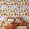 Line Art Leaf Icons Illustration Wallpaper, Playful Nature Sketch Peel & Stick Wall Mural