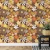 70's Style Large Yellow And Orange Flowers Illustration Wallpaper, Retro Autumn Floral Peel & Stick Wall Mural